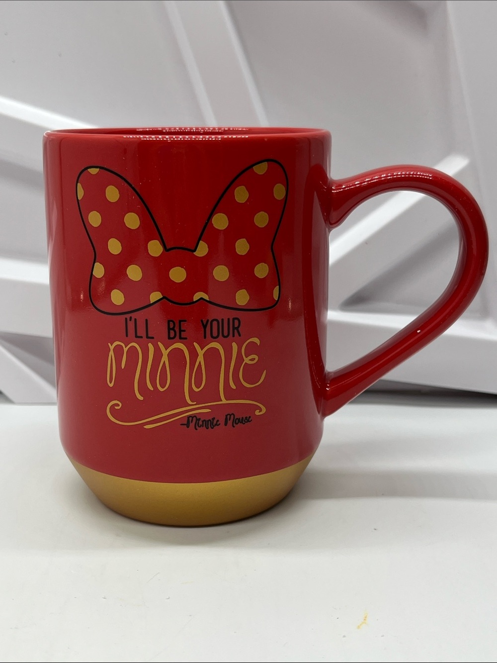 Disney Red and Gold Minnie Bow Ceramic Mug